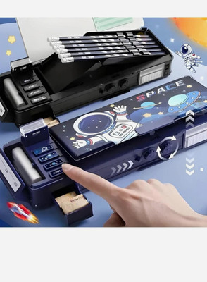 GIYANSH Multifunctional Space Lock Compass Box for Kids Password Lock Compass Box BLACK Space Astronaut Art Plastic Pencil Box(Set of 1, Multicolor)