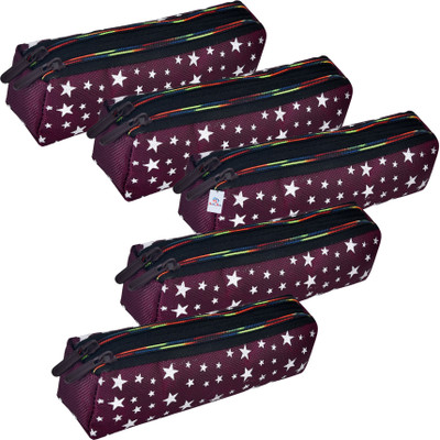 Heart Home Pencil Boxes Star-Design Art Canvas Pencil Boxes(Set of 5, Maroon)