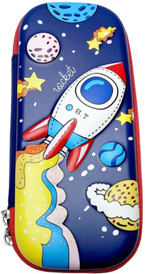 SYGA Children's Portable Multifunction Compartments Pencil Case with Rocket Art EVA Pencil Box(Set of 1, Multicolor)
