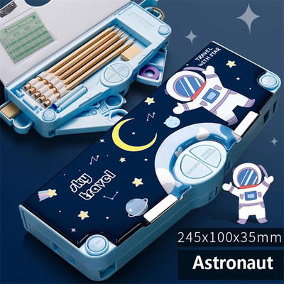 Saputra Button Operated Multi-Layer Multi-Functional Magnetic Pencil Box for Kids with Automatic Buttons Art Plastic Pencil Box(Set of 1, Blue)