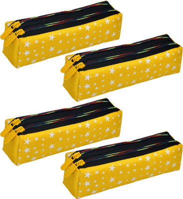 KUBER INDUSTRIES Pencil Boxes Star-Design Art Canvas Pencil Boxes(Set of 4, Yellow)