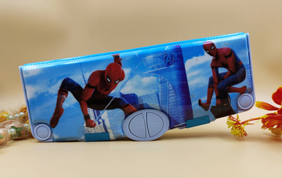 Paper Bear Avenger 4 Button Magnetic Pencil Case with sharpener Magnetic Art Plastic Pencil Box(Set of 1, Light Blue, White)