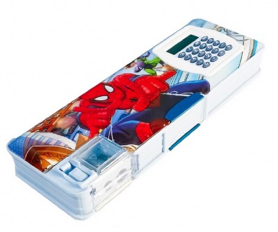 CARLY Spiderman Cartoon Magnetic Pencil Box with Calculator & Dual Sharpener for Kids by MGR Group Art Plastic Pencil Box(Set of 1, Multicolor)