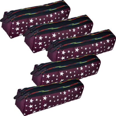 KUBER INDUSTRIES Pencil Boxes Star-Design Art Canvas Pencil Boxes(Set of 5, Maroon)