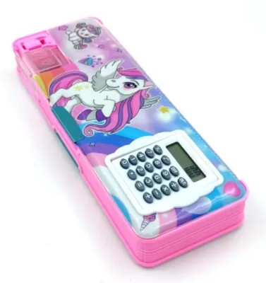 Royal krafts Calculator Unicorn Art Plastic Pencil Box(Set of 1, Pink)