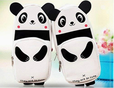 AJSTRUGGLE Amazing Panda Shape Pencil Case Large Capacity Students Cute Pen Holder Bag. New Design Art Artificial Leather Pencil Box(Set of 2, White, White)