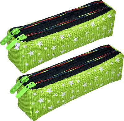 Heart Home Pencil Boxes Star-Design Art Canvas Pencil Boxes(Set of 2, Green)