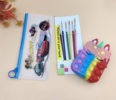 Paper Bear Car Car, Unicorn Art Plastic Pencil Box(Set of 1, Multicolor)