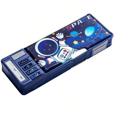 JOY MAKER FLIPKART RECOMMENDED HOT SELLING TRENDING IDEAL FOR BOYS STATIONERY BOX SPACEMAN ASTRONAUT THEME DOUBLE SIDED PASSWORD PROTECTED COMPASS BOX Art Plastic Pencil Box(Set of 1, Dark Blue)