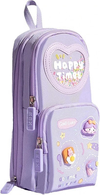 AR Jouiet Mansion 3 Layer Soft Pencil Pouch School Stationery Large Capacity Pouch for kids with 3 Sticker Art EVA Pencil Box(Set of 1, Purple)