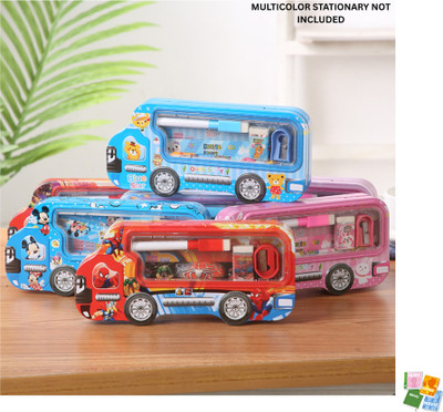 Arizuul Unique Kids’ Pencil Box with Fun Bus Look – Durable and Spacious Design Spiderman, Mickey And Mice, Panda, Rabbit Art Metal Pencil Box(Set of 1, Multicolor)