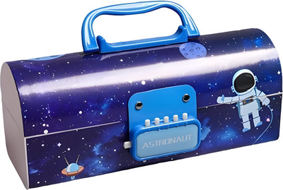 VELORA Trandy Blue Space Suitcase Design Password Lock Security Durable Multi-Layer Storage Art Plastic Pencil Box(Set of 1, Multicolor)