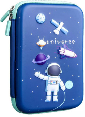 Excite Shoppers 3D Space waterproof Pencil Case / Pouch with extra compartment space for kids Space Art EVA Pencil Box(Set of 1, Dark Blue)