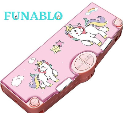 FUNABLO Pencil unicorn Art Plastic Pencil Box(Set of 1, Pink)