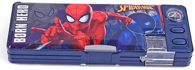 striders Spider-Man Magnetic Pencil Box with Dual Compartments and Compass for Kids modern Art Plastic Pencil Box(Set of 1, Multicolor)