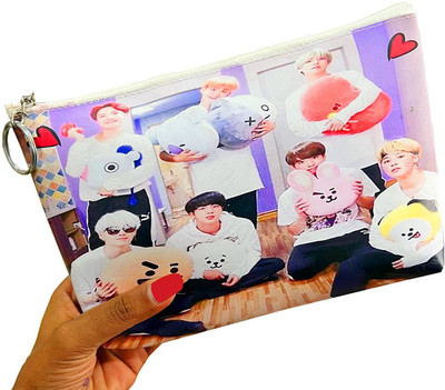 Neel BTS Army Team Collection EMOJI print Large Capacity Big Pouch for School Stationery Travel Cosmetic Pouch for School with BT-21 Key Chain Gift for Kids Art Polyester Pencil Box(Set of 1, Multicolor) Neel BTS Army Team Collection EMOJI print Large Capacity Big Pouch for School Stationery Travel Cosmetic Pouch for School with BT-21 Key Chain Gift for Kids Art Polyester Pencil Box(Set of 1, Multicolor)