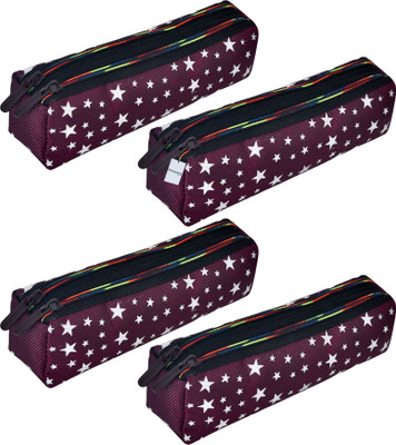 HOMESTIC Pencil Boxes Star-Design Art Canvas Pencil Boxes(Set of 4, Maroon)