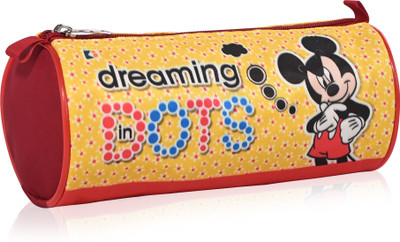 DISNEY Dots Micky Print - Yellow Dots Micky Print Art Polyester Pencil Box(Set of 1, Yellow)