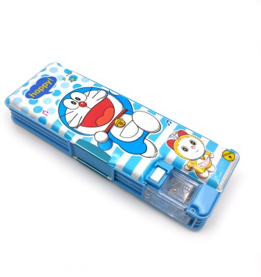 ZAYDANIC Inbuilt Sharpener with LED Lamp Light & 2 Side Compartment, Magnetic Pencil Box Doraemon Animated Theme Art Plastic Pencil Box(Set of 1, Multicolor)