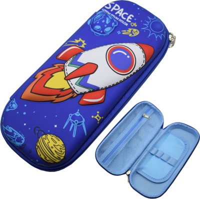 Asera Hardtop Space Pouch Space Art Canvas Pencil Box(Set of 1, Blue)
