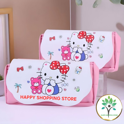 Saputra Combo Cute Cartoon Hello Kitty Stylish Digital Pencil Pouch 2 Zipper Pockets Super Quality Return Gift For Kids Art Artificial Leather Pencil Boxes(Set of 2, Pink)
