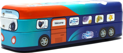 Villy BUS Shape Cartoon Print Metal Pencil Box Art Metal Pencil Box(Set of 1, Multicolor)