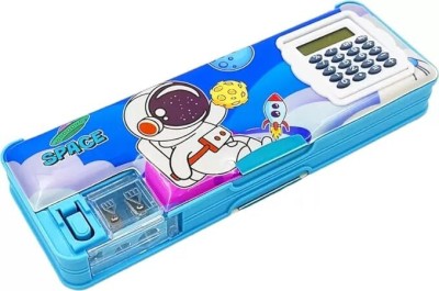 Toxen Cartoon Printed Pencil Case | Dual Sharpener | Calculator | Space Blue Organizer for Students Art Plastic Pencil Box(Set of 1, Blue)