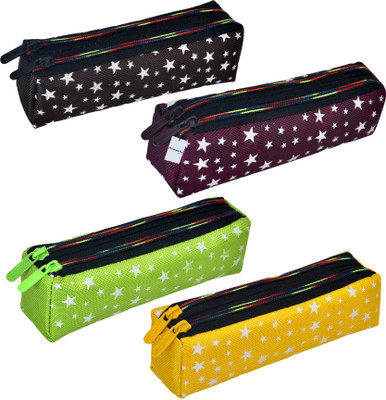 HOMESTIC Pencil Pouch Star Printed Art Canvas Pencil Boxes(Set of 4, Multicolor)
