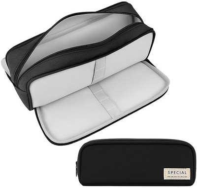 Egab Student Black Series Plain Art Polyester Pencil Box(Set of 1, Black)