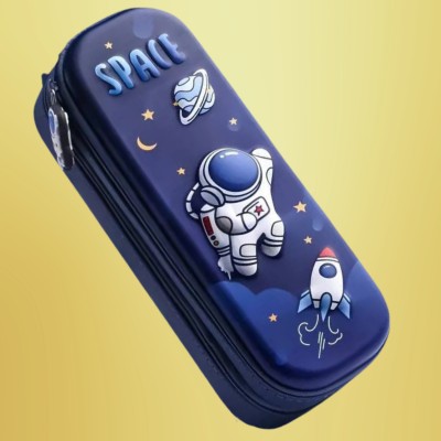 Glenston Space Double Layer Space Pencil Case 3D Cover EVA Space Astronaut Theme Space Art EVA Pencil Box(Set of 1, Blue)