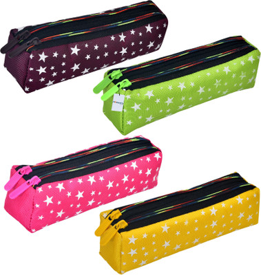 HOMESTIC Pencil Pouch Star Printed Art Canvas Pencil Boxes(Set of 4, Multicolor)
