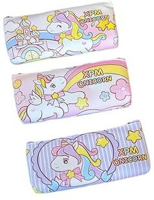 CherryBox Unicorn Unique Design Pouch Cartoon Art Plastic Pencil Boxes(Set of 3, Multicolor)