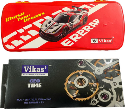 Vikas Geo Time + Racer Series Red Race Car Edition Art Plastic Pencil Boxes(Set of 2, Red, Black)