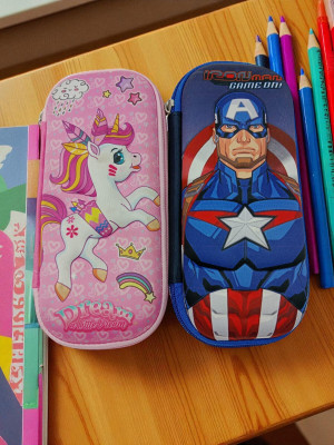 Eclet 2PC Mix Half jambo Hardtop EVA Pencil Case Stationery Box Pen Zipper Pouch School Kids Boys/Girls Multipurpose Any Random design & color will sent Art Polyester Pencil Box(Set of 1, Multicolor)