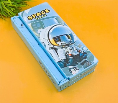 Johnnie Boy Astronaut Space Theme Pencil Box, Book Holder, White Board Art Plastic Pencil Box(Set of 1, Blue)