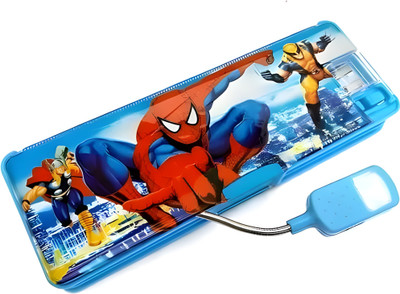 vvn SpiderMan Trending Vibrant Blue Color With Led Light Pencil Case for Kids School Magnatic Closure Dual Side Heavy Quality Cartoon Printed Pencil Box Art Plastic Pencil Box(Set of 1, Blue, Multicolor)