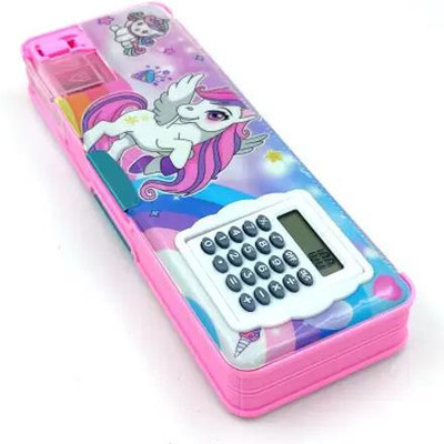 tosim Unicorn Multipurpose Pencil BOX WITH Calculator unicorn Art Plastic Pencil Box(Set of 1, Pink)