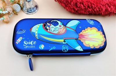 Paper Bear NA Space Art Polyester Pencil Box(Set of 1, Blue)