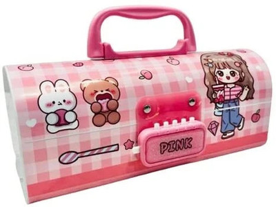 VARIYAENTERPRISE28 Suitcase Style Password Lock Case Password Plastic Pencil Boxe Art Plastic Pencil Box(Set of 1, Pink)