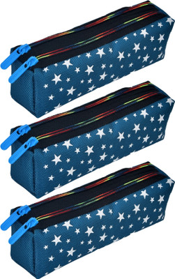 KUBER INDUSTRIES Pencil Boxes Star-Design Art Canvas Pencil Boxes(Set of 3, Blue)