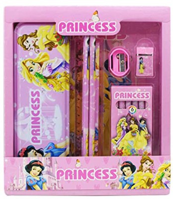 spartone Disney Princess Art Designed School Set For Kids Disney Princess Designed Art Metal Pencil Box(Set of 7, Pink)