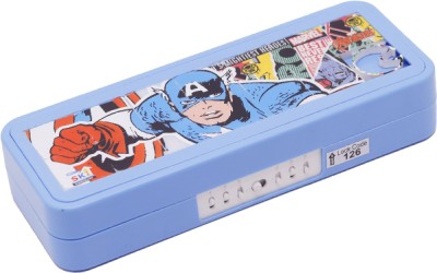 SKI Puzzle Pencil Box With Password Number Lock, Captain America Marvel Art Plastic Pencil Box(Set of 1, Light Blue)