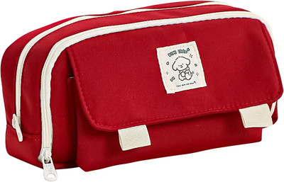 ZOLYPY Pencil Casefor Girls Double Zipper Portable Capacity Pencil Pouch for Student Multi Compartment Pencil Case Solid Color Cloth Pencil Pouch Large Capacity Art Canvas Pencil Box(Set of 1, Red)