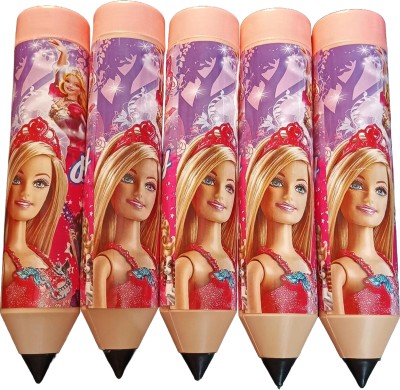Dheera Cartoon Barbie Pencil Shape Pencil Box With One Side Open Art Plastic Pencil Boxes(Set of 5, Pink)