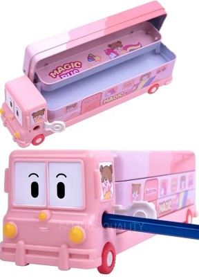 Mira Farmcraft Bus Pencil Geometry Box Stationery Moving Tyres & Sharpener School RANDOM DESIGN Bus Truck Art Metal Pencil Box(Set of 1, Pink, Multicolor, Purple)