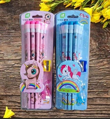 JELLIFY Set of 2 Unicorn Hb Pencil|Sharpener And Pencil Cap Set For Writing|Kids Pencil(Set of 2, Multicolor)
