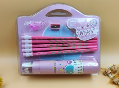 Paper Bear Pink 10 Pencil 12 Woodean Color 1 Grip Cap and 1 Sahrpener Pencil(Set of 1, Pink)