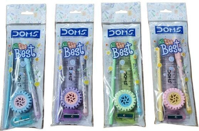 DOMS All the Best kit |Each contains 1No -Pen,Pencil,sharpener,eraser and 15cm scale| Pencil(Set of 4, Multicolor)