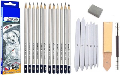 KRAFTMASTERS 21 pcs set with 12pencil, 6blending,1sandpaper,1needederaser and 1extender Pencil(Set of 21, Multicolor)