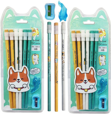 triple paper 2B Wooden Pencil Set with Sharpener and Pencils Cap For Kids, Boys & Girls Pencil(Set of 12, Multicolor)